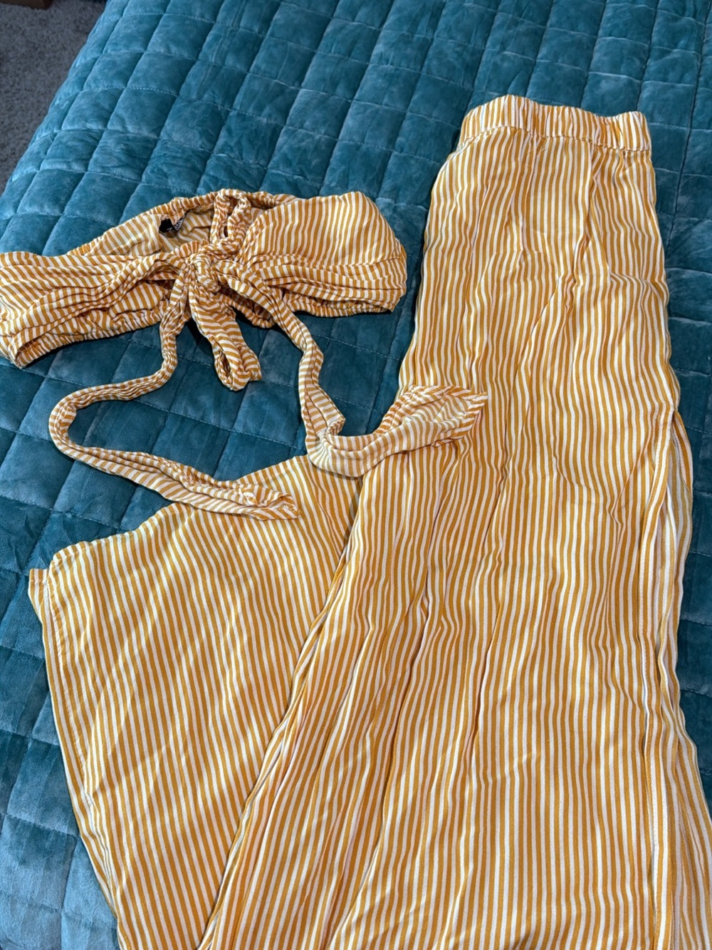 Nasty Gal Yellow and White Striped Tie-Front Swim Coverup Set